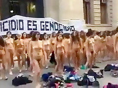 Bare  sweethearts protest in Argentina -colour version