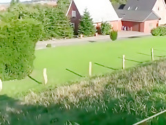 European beauty having outdoor sex on a bench