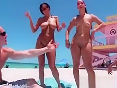 Curvy Bitches Acquire Exposed At The Beach And Flash Biggest Bottoms