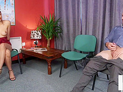 CFNM voyeur instructs jerkoff at doc office