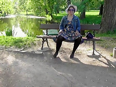 Shaggy aged flashing in the park