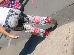 Azz jiggle and wiggle large a-hole walk down the streets