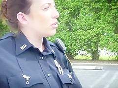 Dark man bangs curvy female cops