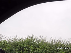 Giant breasts British legal age teenager bangs outdoor