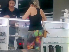 Woman in colorful spandex panties