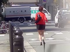 Japanese honeys expose twats whilst peeing in public