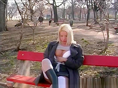 golden-haired hotty pissing in public