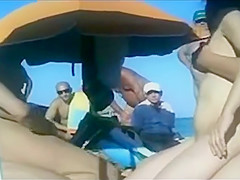 Bare Beach - Sexy Male+Male+Female Trio - Giant Audience