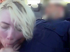 Golden-Haired unfathomable mouths cops pecker outdoors