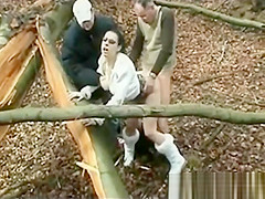 Sexually Excited Bitch screwed by two Mature Males in Forest